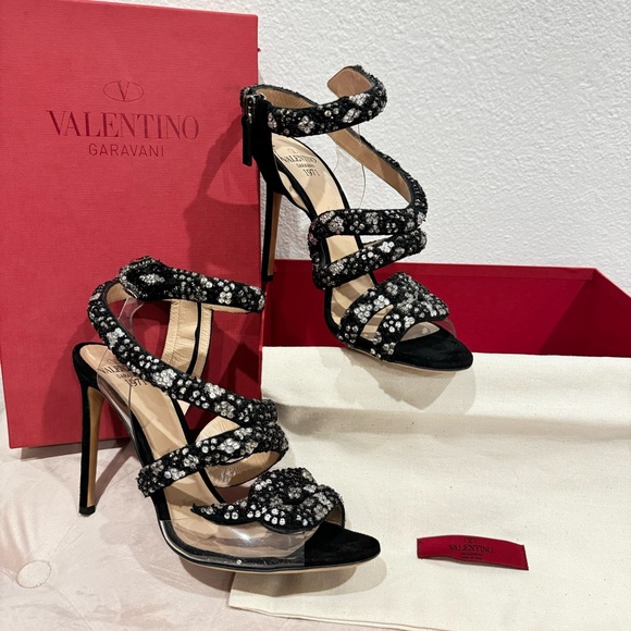 RARE VALENTINO GARAVANI crystal snake black suede sandal stiletto heels 39 - Picture 11 of 11